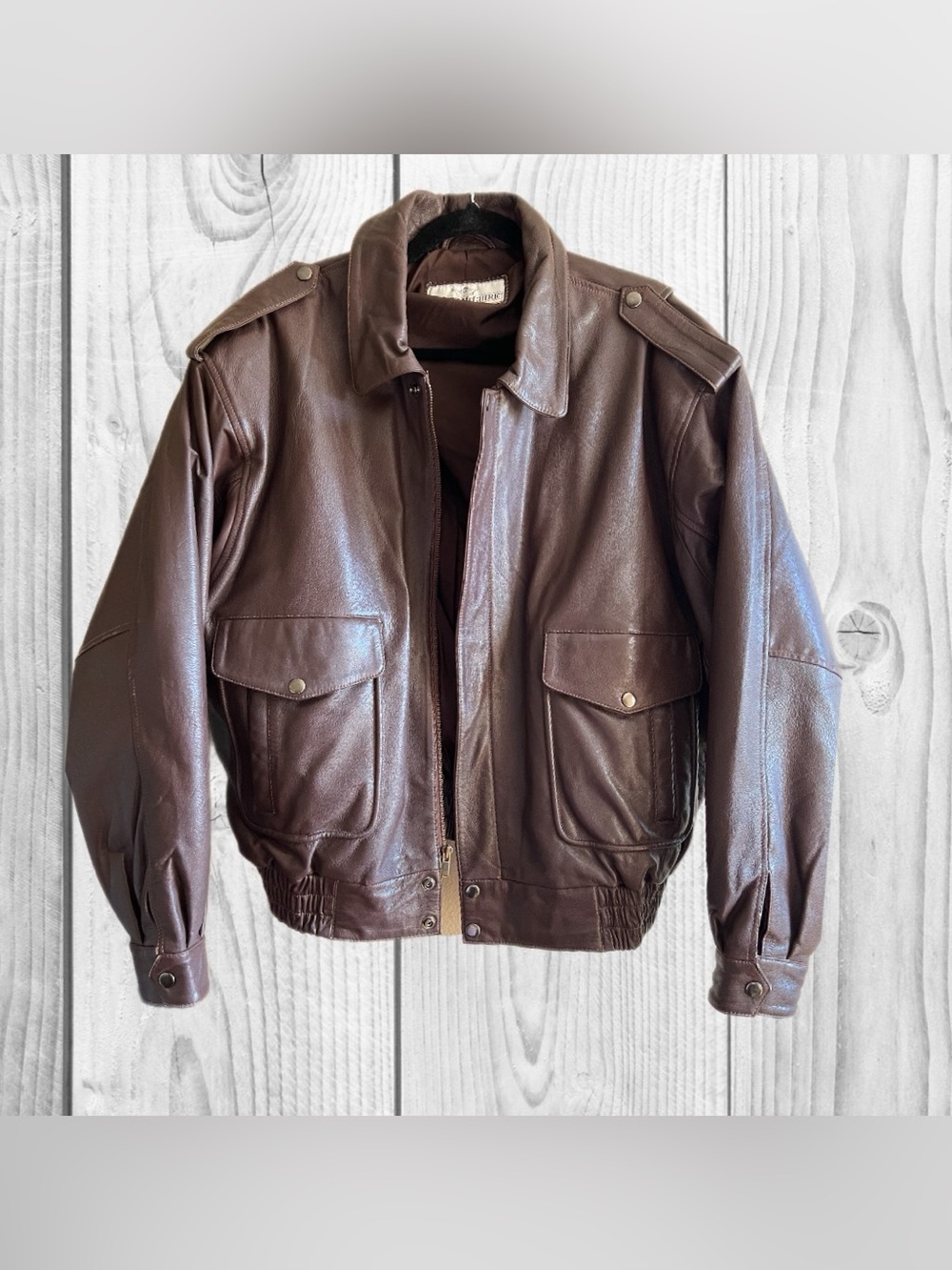 Classic Men's Rich Brown Leather Bomber Jacket size XL Capsule Minimalist Daily